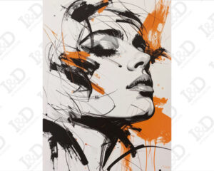 Quadro moderno su tela-schizzo donna in arancio