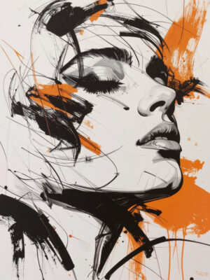 Quadro moderno su tela-schizzo donna in arancio