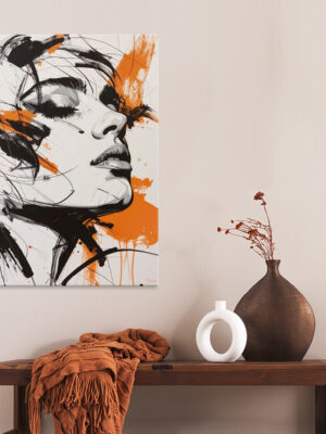 Quadro moderno bellezza "SCHIZZO DONNA IN ARANCIO"