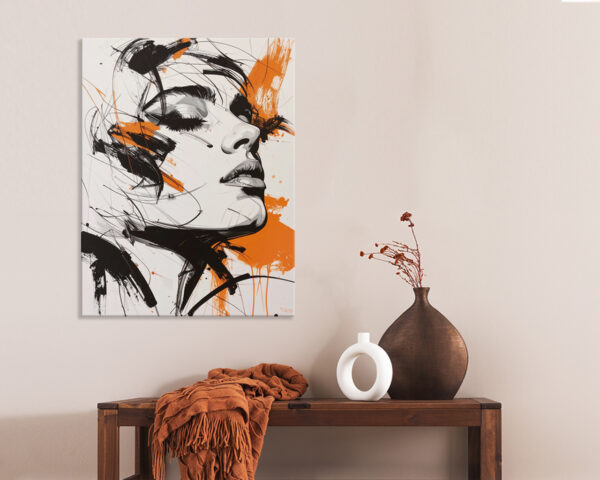 Quadro moderno bellezza "SCHIZZO DONNA IN ARANCIO"