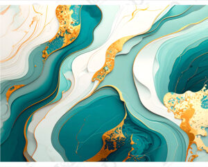 Quadro moderno astratto verde acqua e oro-onde di luce