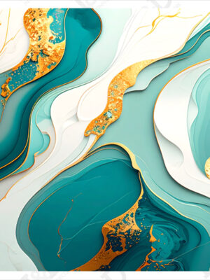 Quadro moderno astratto verde acqua e oro-onde di luce