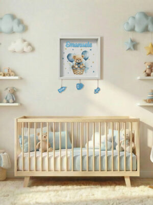 Quadretto nascita personalizzato con nome – ORSETTO CON PALLONCINI