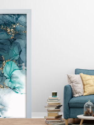 Decoro porta astratto “BLUE MARBLE GOLD”
