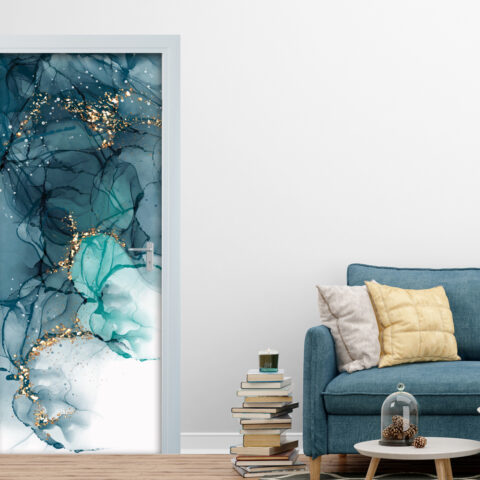 Decoro porta astratto “BLUE MARBLE GOLD”