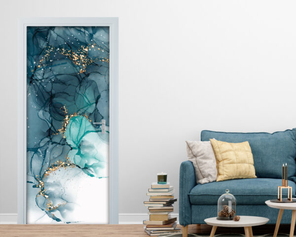 Decoro porta astratto “BLUE MARBLE GOLD”