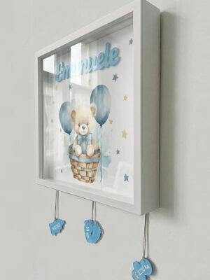 Orsetto con palloncini-Quadretto nascita personalizzato con nome-vista laterale