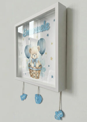 Orsetto con palloncini-Quadretto nascita personalizzato con nome-vista laterale