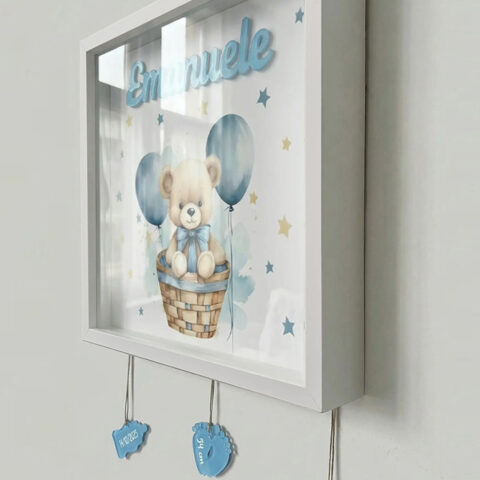 Orsetto con palloncini-Quadretto nascita personalizzato con nome-vista laterale
