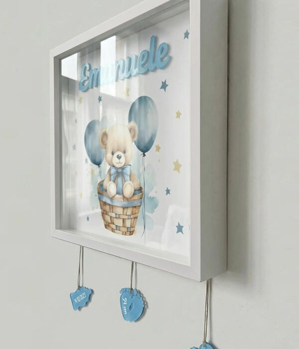 Orsetto con palloncini-Quadretto nascita personalizzato con nome-vista laterale
