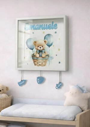 "ORSETTO CON PALLONCINI" - Quadretto nascita personalizzato con nome