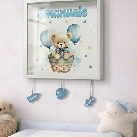 "ORSETTO CON PALLONCINI" - Quadretto nascita personalizzato con nome