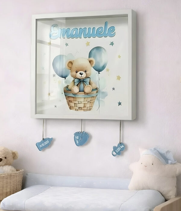 "ORSETTO CON PALLONCINI" - Quadretto nascita personalizzato con nome