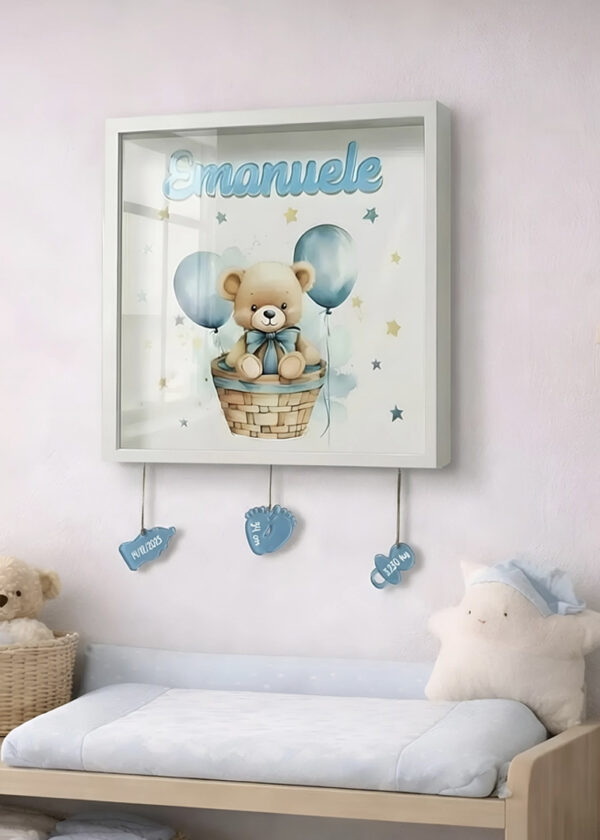 "ORSETTO CON PALLONCINI" - Quadretto nascita personalizzato con nome
