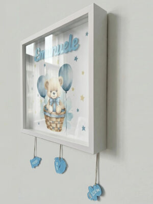 Quadretto nascita personalizzato con nome-orsetto con palloncini-vista laterale