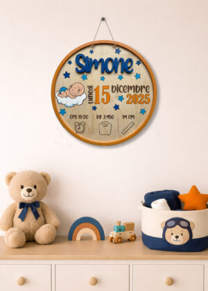 "IT'S A BOY” - Targa nascita in legno personalizzata con nome