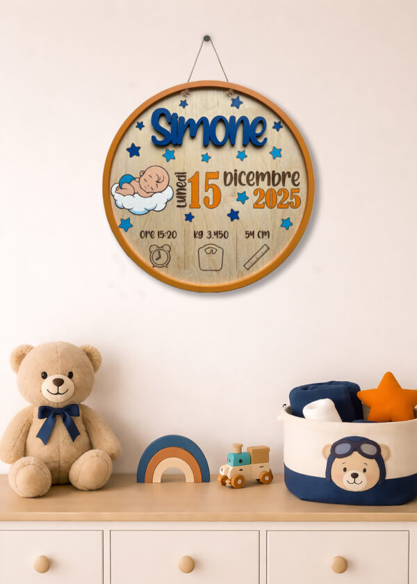 "IT'S A BOY” - Targa nascita in legno personalizzata con nome
