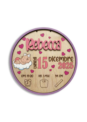 It’s a girl-targa nascita in legno