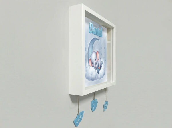 Quadretto nascita personalizzato con nome – ELEFANTINO SU LUNA