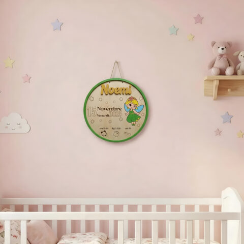 Targa nascita in legno personalizzata con nome -"UNA DOLCE FATINA”