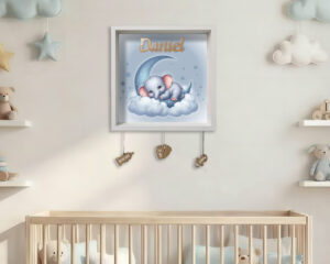 Quadretto nascita personalizzato con nome – elefantino su luna