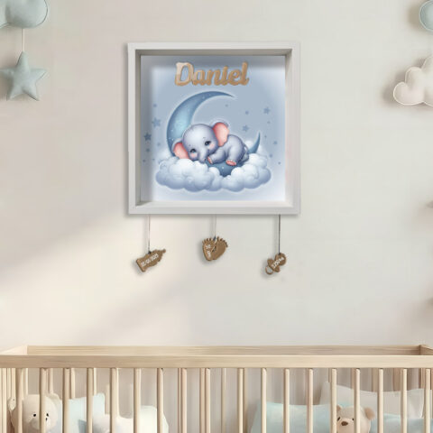 Quadretto nascita personalizzato con nome – elefantino su luna