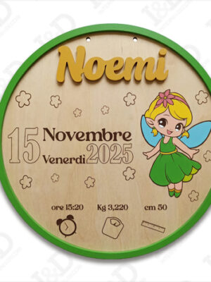 Targa nascita fatina personalizzata a taglio laser