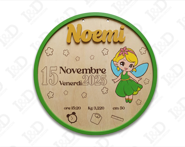 Targa nascita in legno personalizzata "UNA DOLCE FATINA”