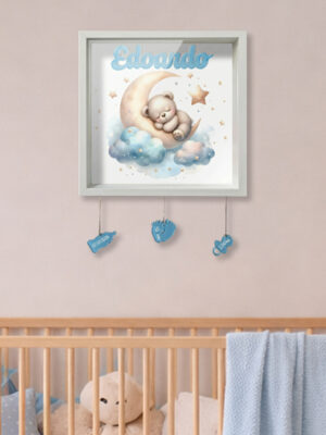 "ORSETTO SU LUNA" - Quadretto nascita personalizzato con nome