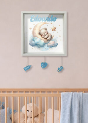 "ORSETTO SU LUNA" - Quadretto nascita personalizzato con nome