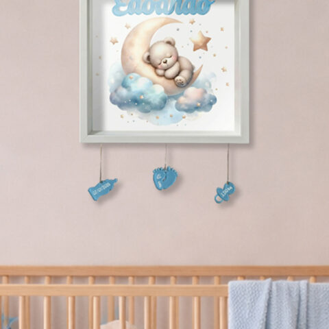 "ORSETTO SU LUNA" - Quadretto nascita personalizzato con nome