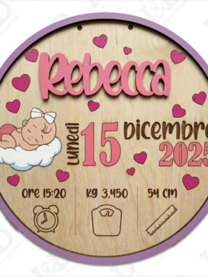 Targa nascita in legno personalizzata con nome “IT’S A GIRL”