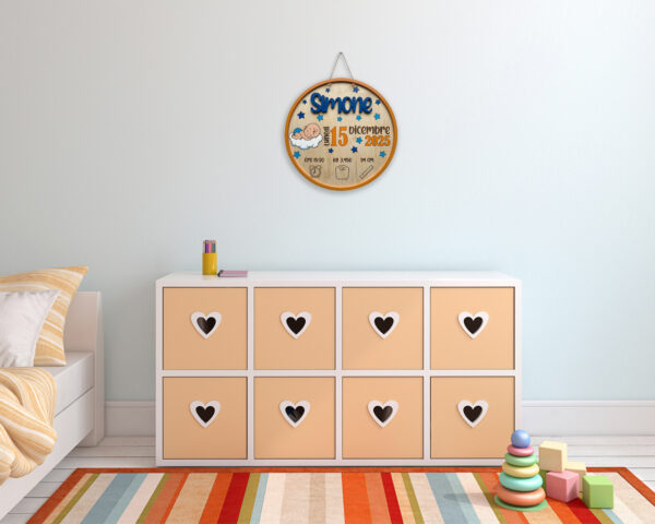 Targa nascita in legno personalizzata con nome - "IT'S A BOY”