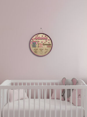 Targa nascita in legno personalizzata con nome - "BABY ELEFANTINO”