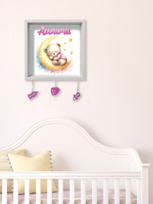 Quadretto nascita personalizzato con nome – BABY BEAR ON THE MOON