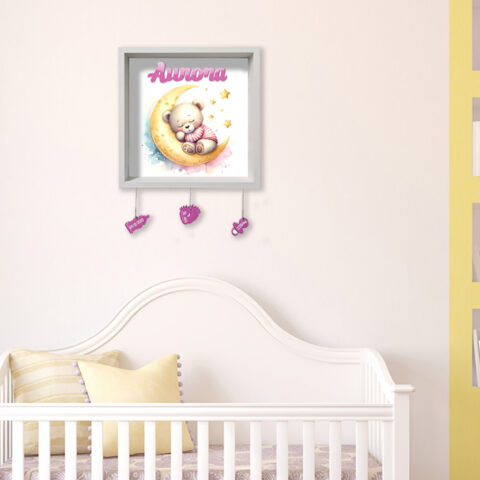 Quadretto nascita personalizzato con nome – BABY BEAR ON THE MOON
