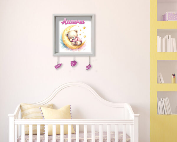 Quadretto nascita personalizzato con nome – BABY BEAR ON THE MOON