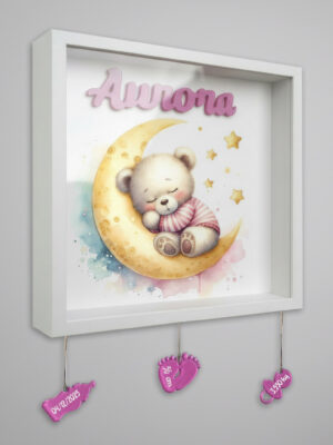 Quadretto nascita personalizzato con nome – baby bear on the moon
