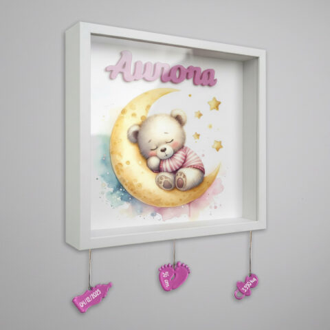 Quadretto nascita personalizzato con nome – baby bear on the moon