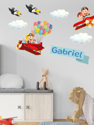 Adesivo murale personalizzato con nome "SCIMMIETTE IN VOLO"