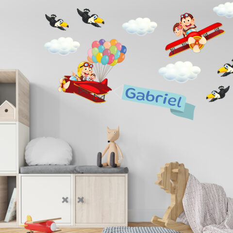 Adesivo murale personalizzato con nome "SCIMMIETTE IN VOLO"