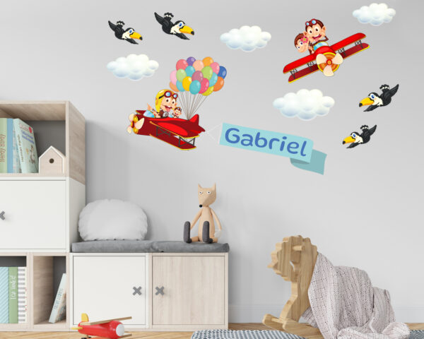 Adesivo murale personalizzato con nome "SCIMMIETTE IN VOLO"