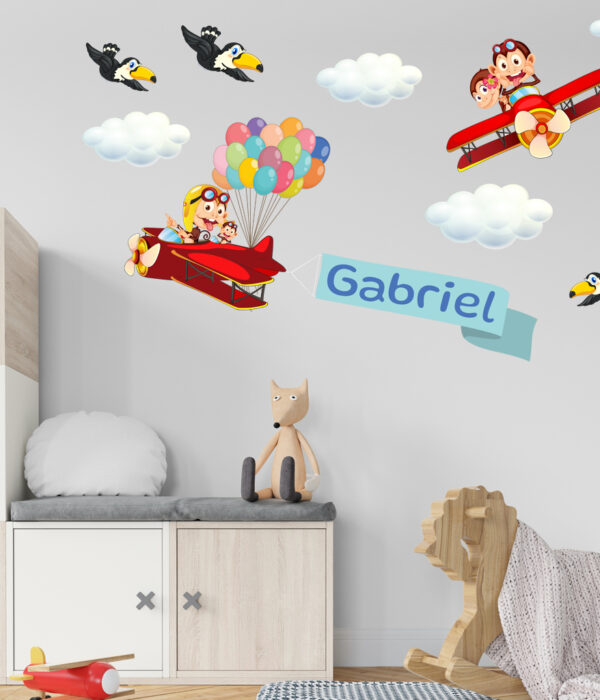 Adesivo murale personalizzato con nome "SCIMMIETTE IN VOLO"