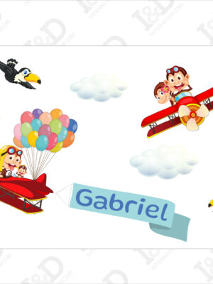 Adesivo murale personalizzato con nome-scimmiette in volo