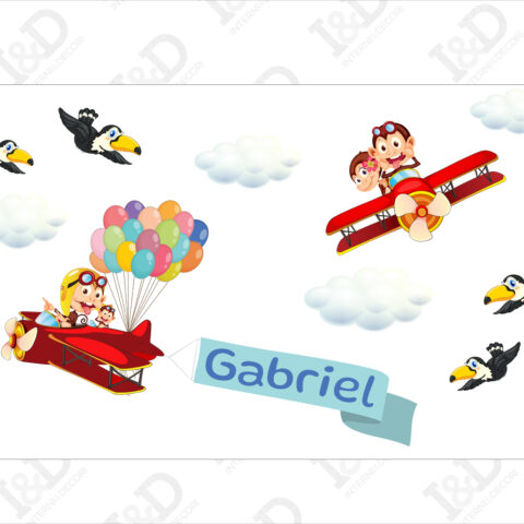Adesivo murale personalizzato con nome-scimmiette in volo