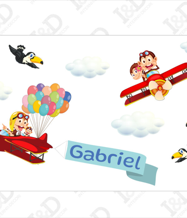 Adesivo murale personalizzato con nome-scimmiette in volo