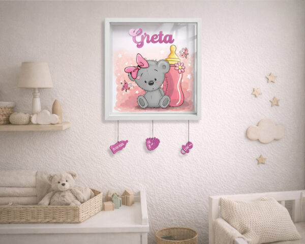 Quadretto nascita personalizzato con nome – "ORSETTA ROSA BIMBA"