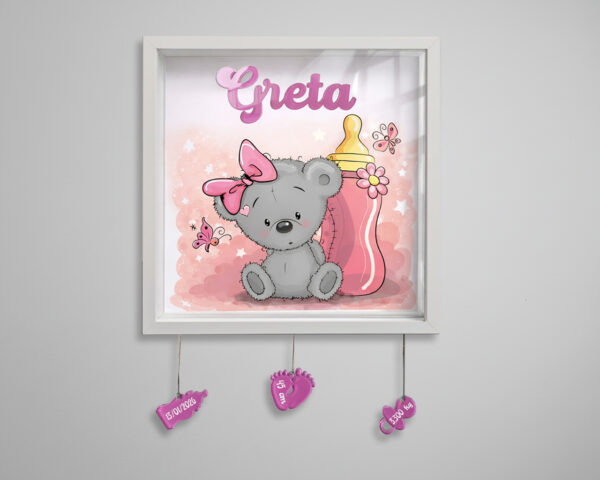 Quadretto nascita personalizzato con nome – "ORSETTA ROSA BIMBA"