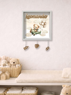 Quadretto nascita personalizzato con nome – "ORSETTO SU AEROPLANINO"