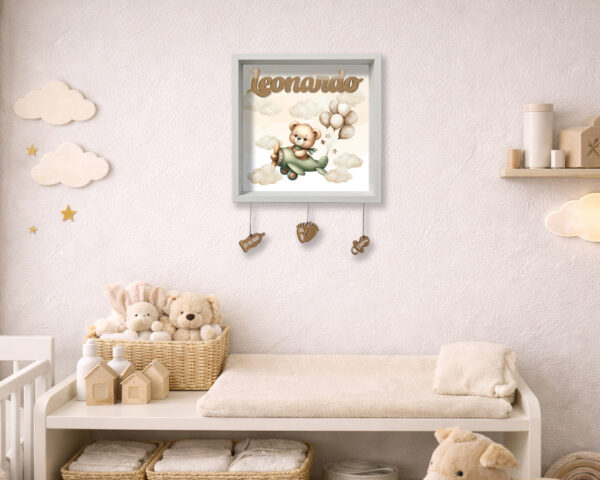 Quadretto nascita personalizzato con nome – "ORSETTO SU AEROPLANINO"